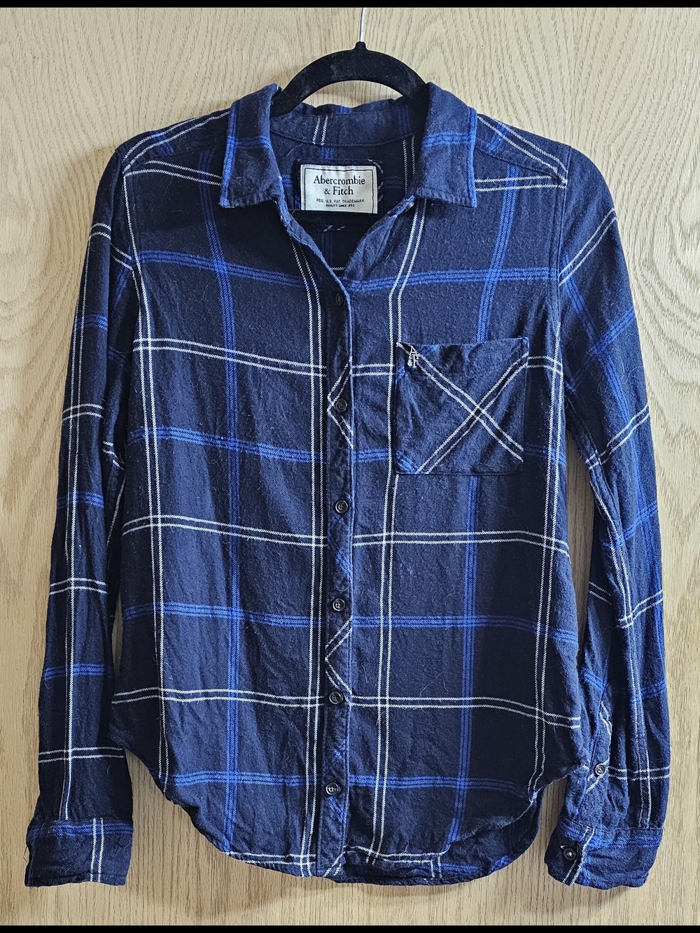 Abercrombie & Fitch Black, Blue, and White Plaid Flannel